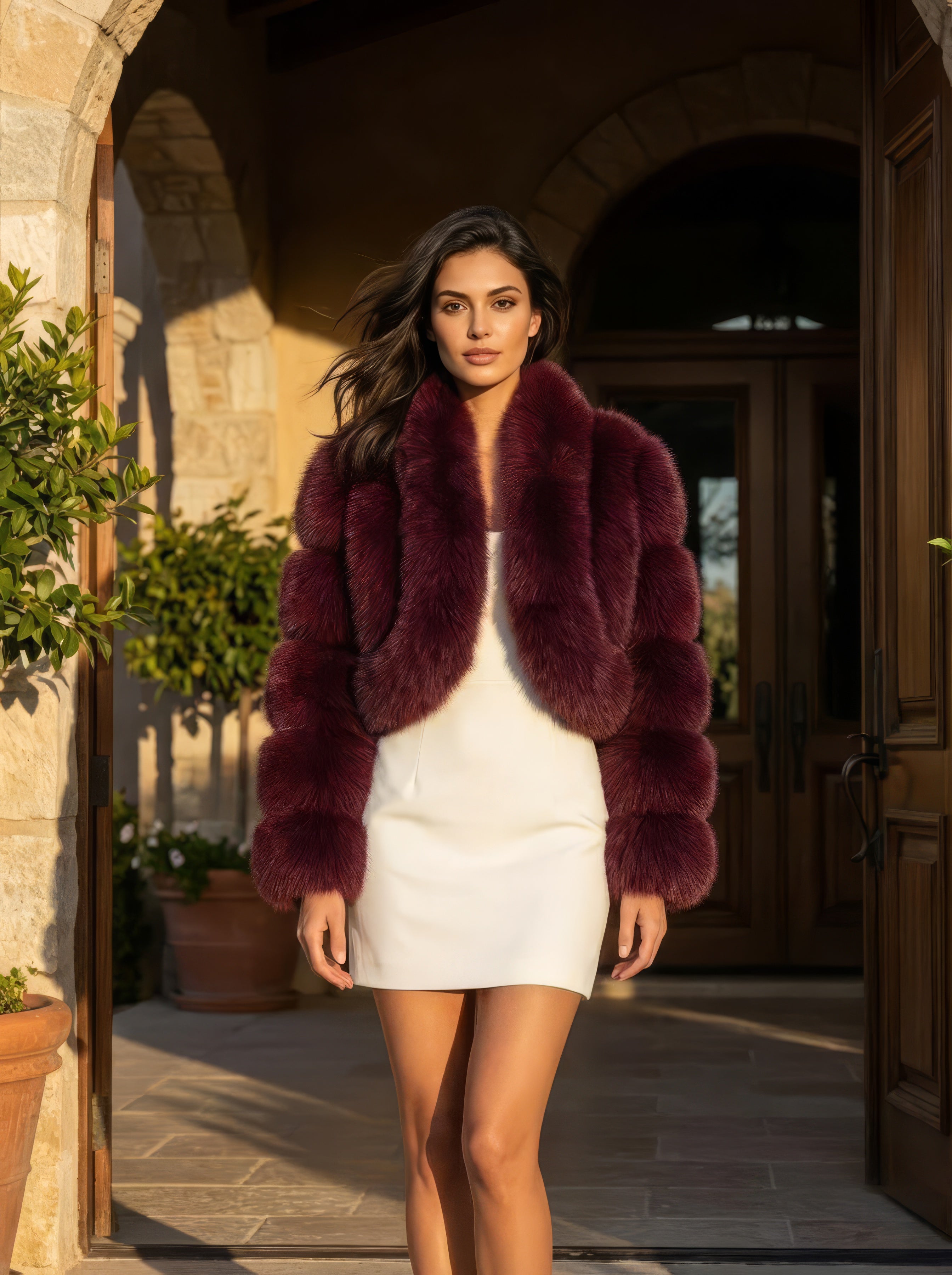 The Siena – Burgundy Blue Fox Jacket
