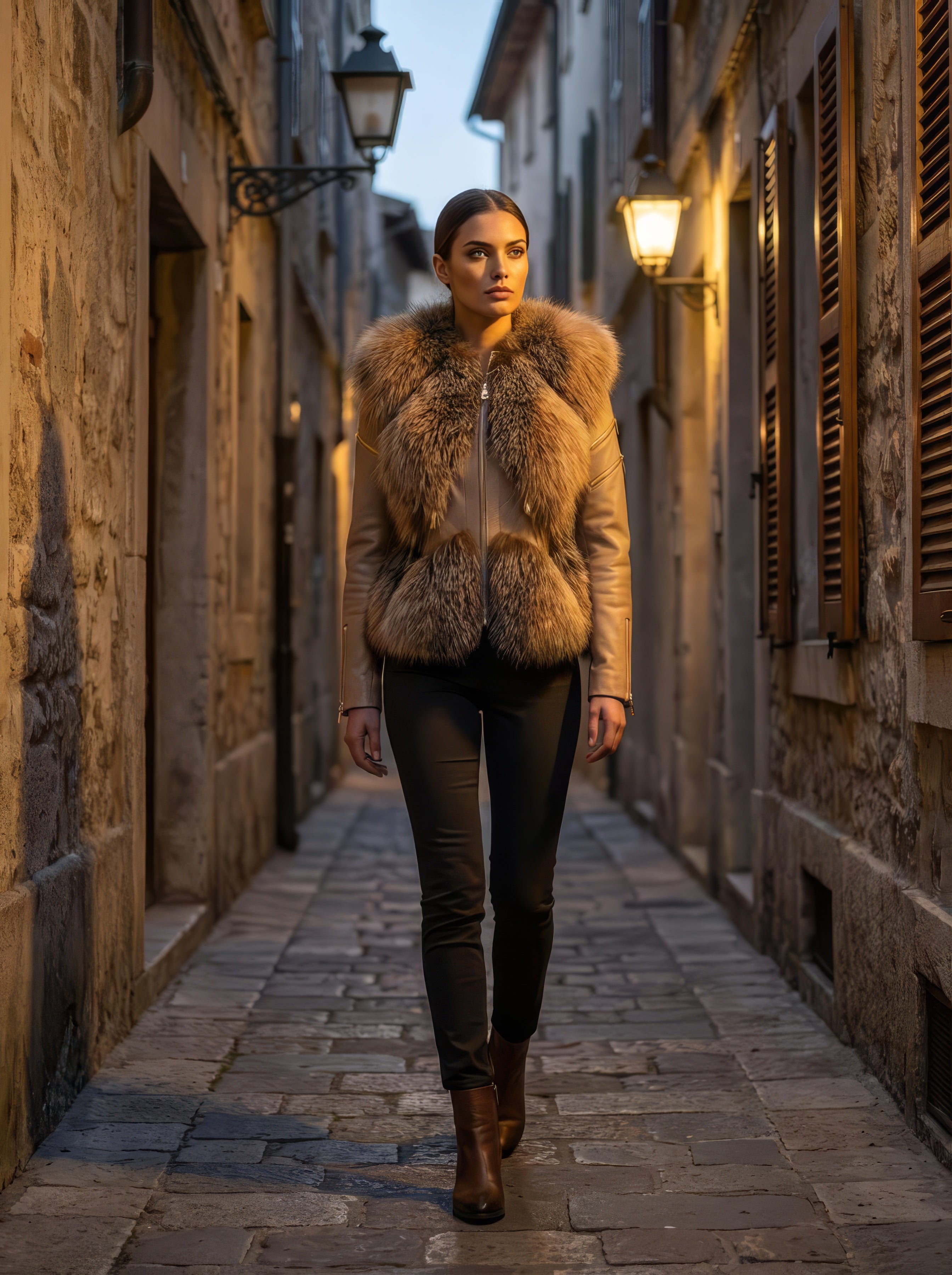 The Golden Hour – Sculpted Fox & Camel Leather Biker