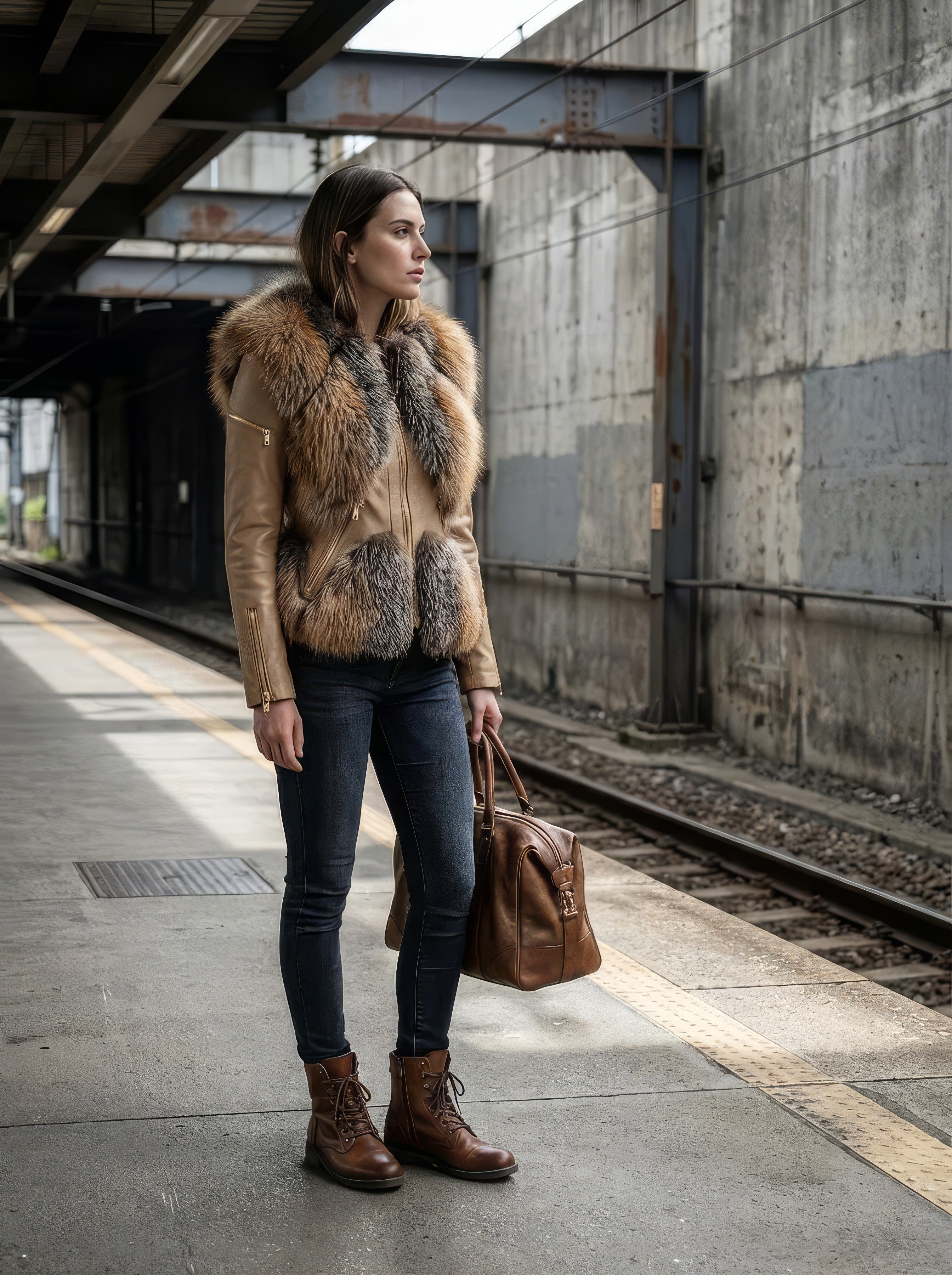 The Golden Hour – Sculpted Fox & Camel Leather Biker