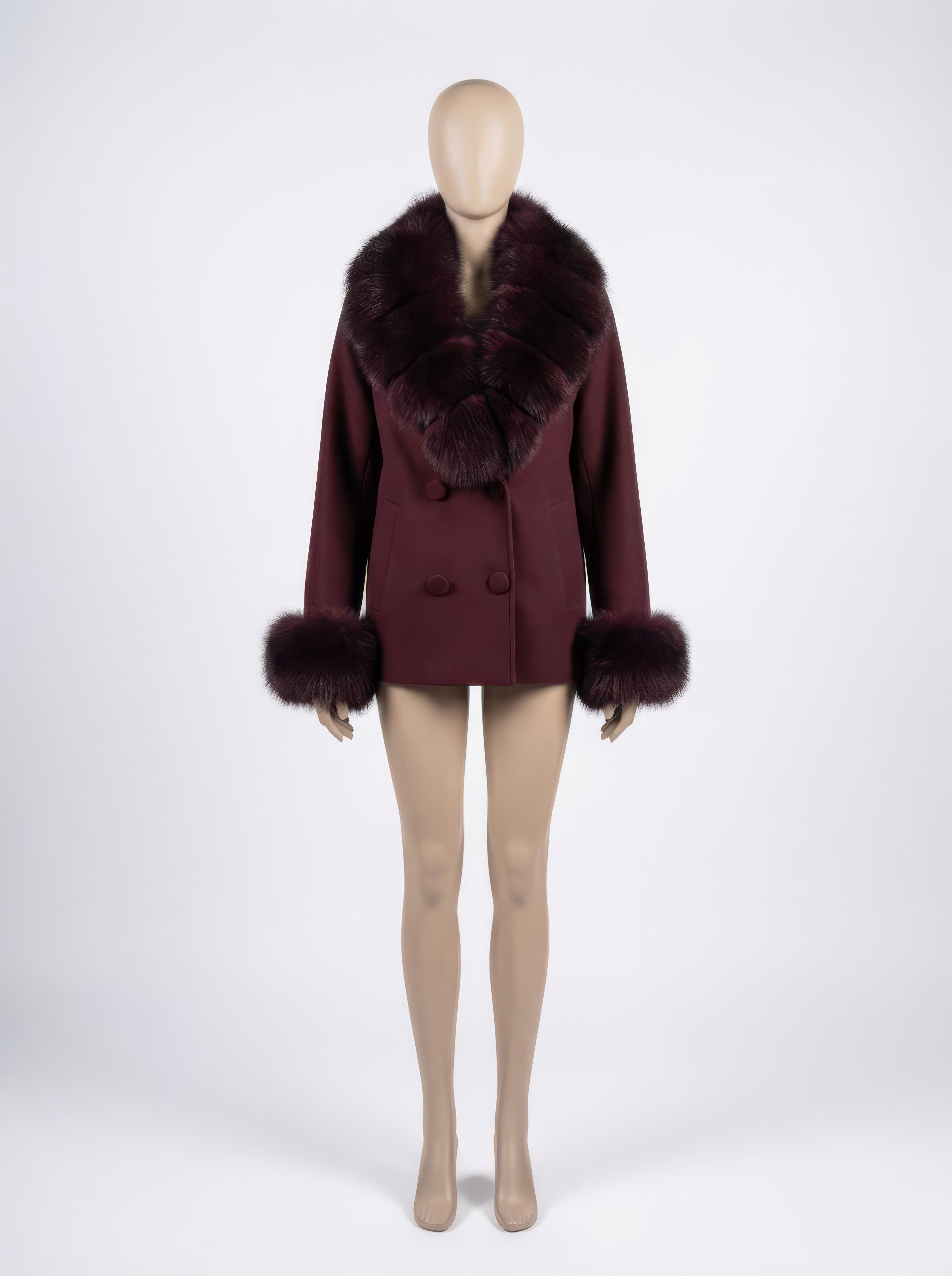 Burgundy Blue Fox – Cashmere Blend Pea Coat