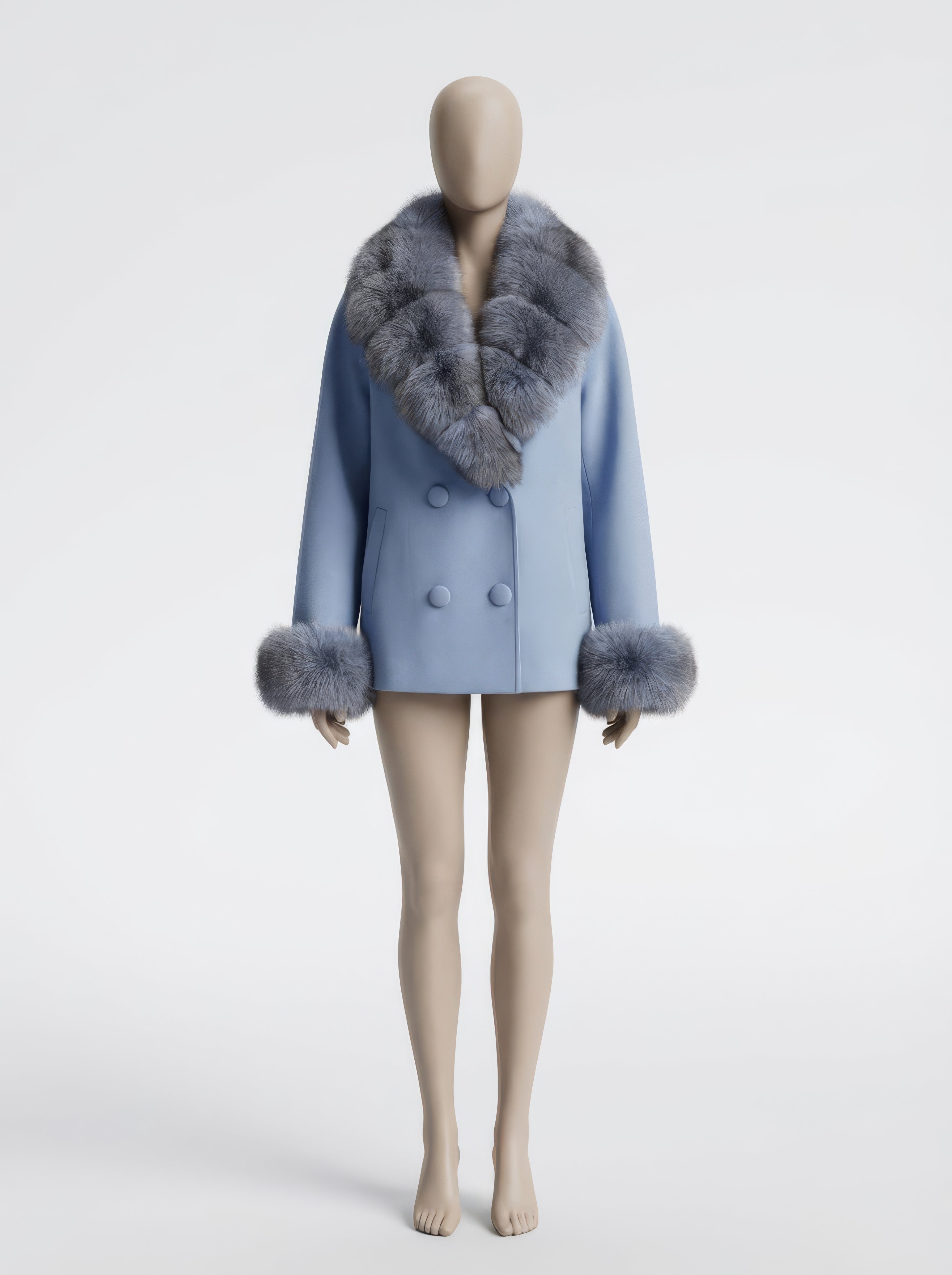 Sky Blue Fox – Cashmere Blend Pea Coat
