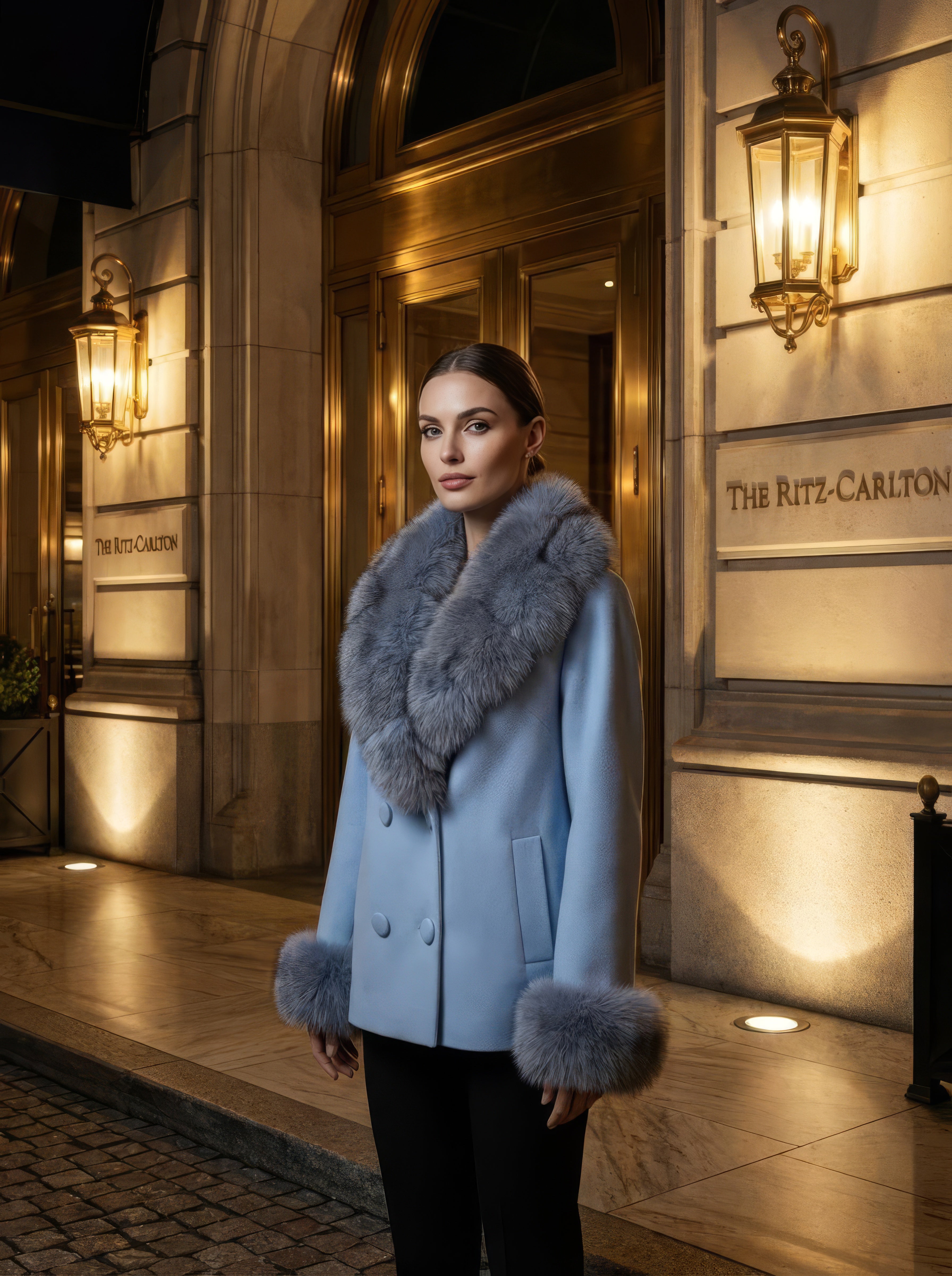Sky Blue Fox – Cashmere Blend Pea Coat
