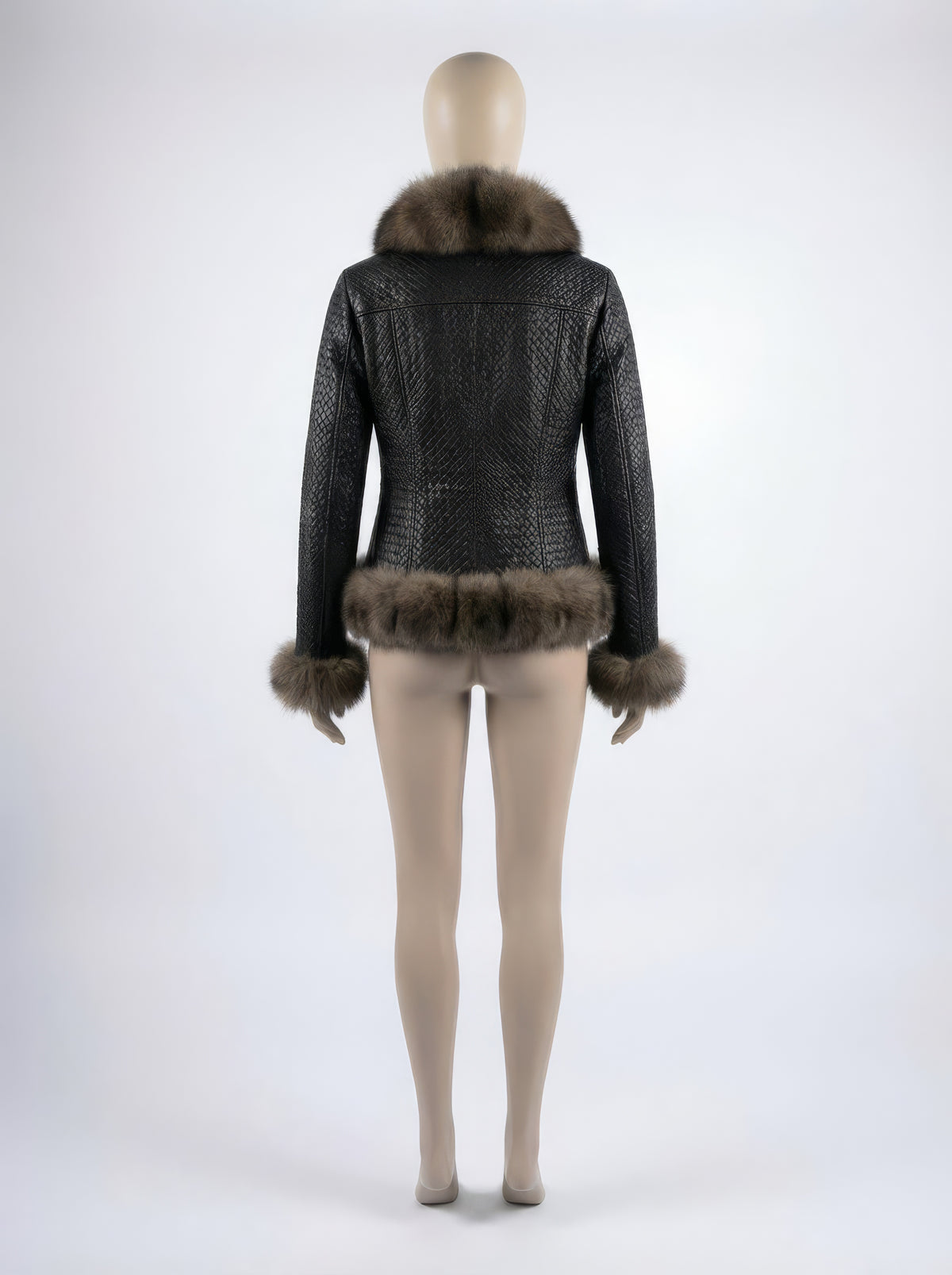 Obsidian Woven Leather & Sable Fox Jacket