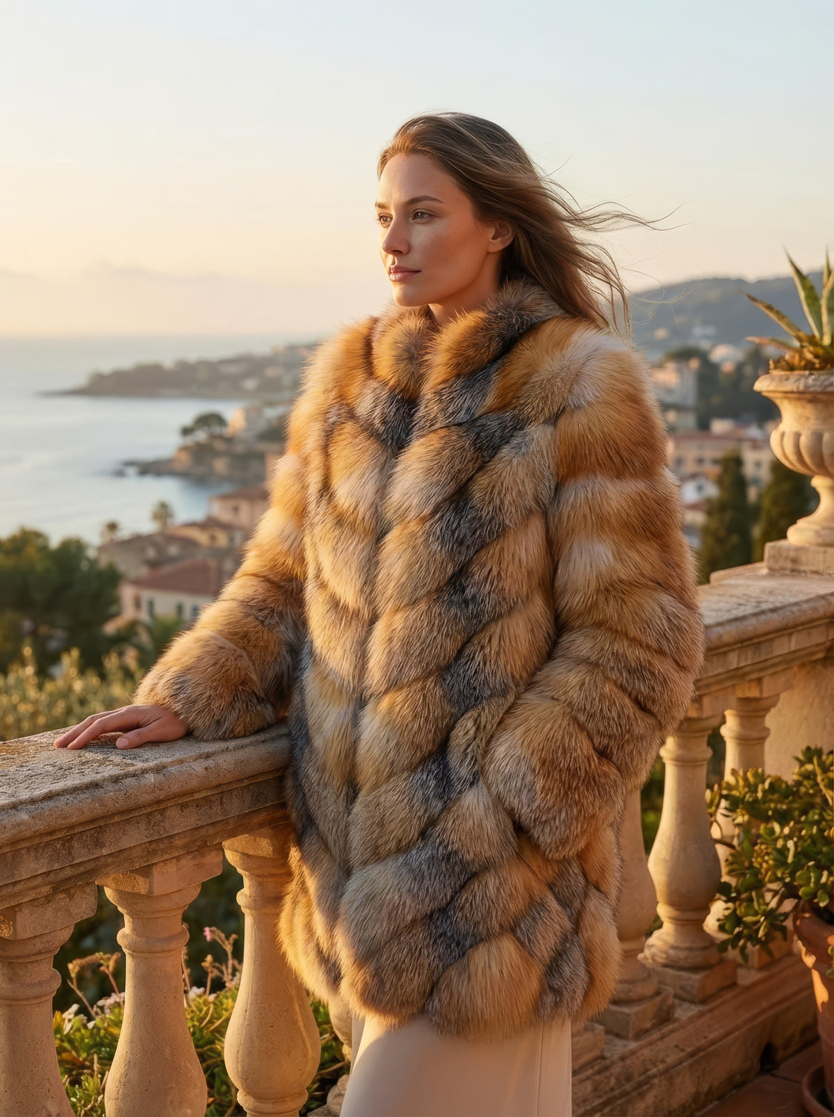 Gilded Silver Fox – Chevron Statement Coat
