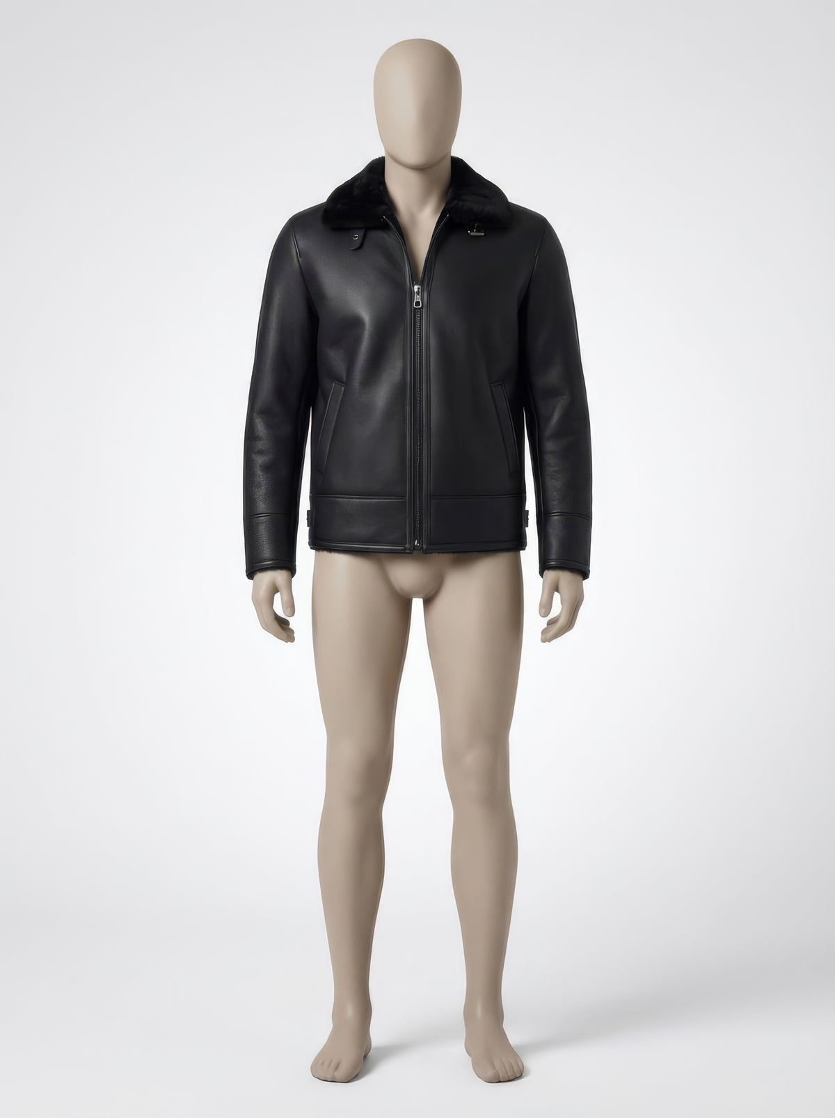 The Nordic Shearling – Black Leather & Wool Jacket