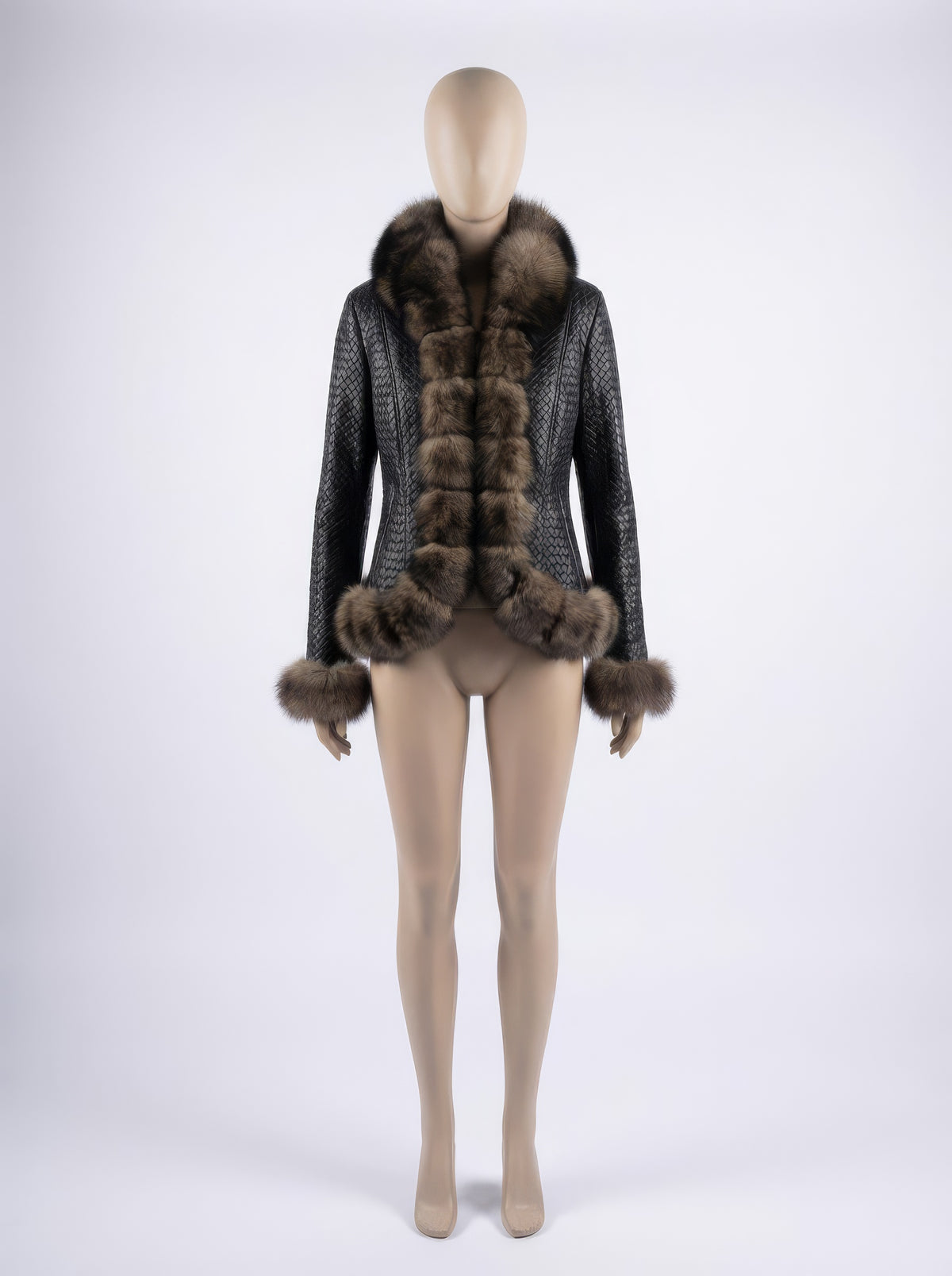 Obsidian Woven Leather & Sable Fox Jacket