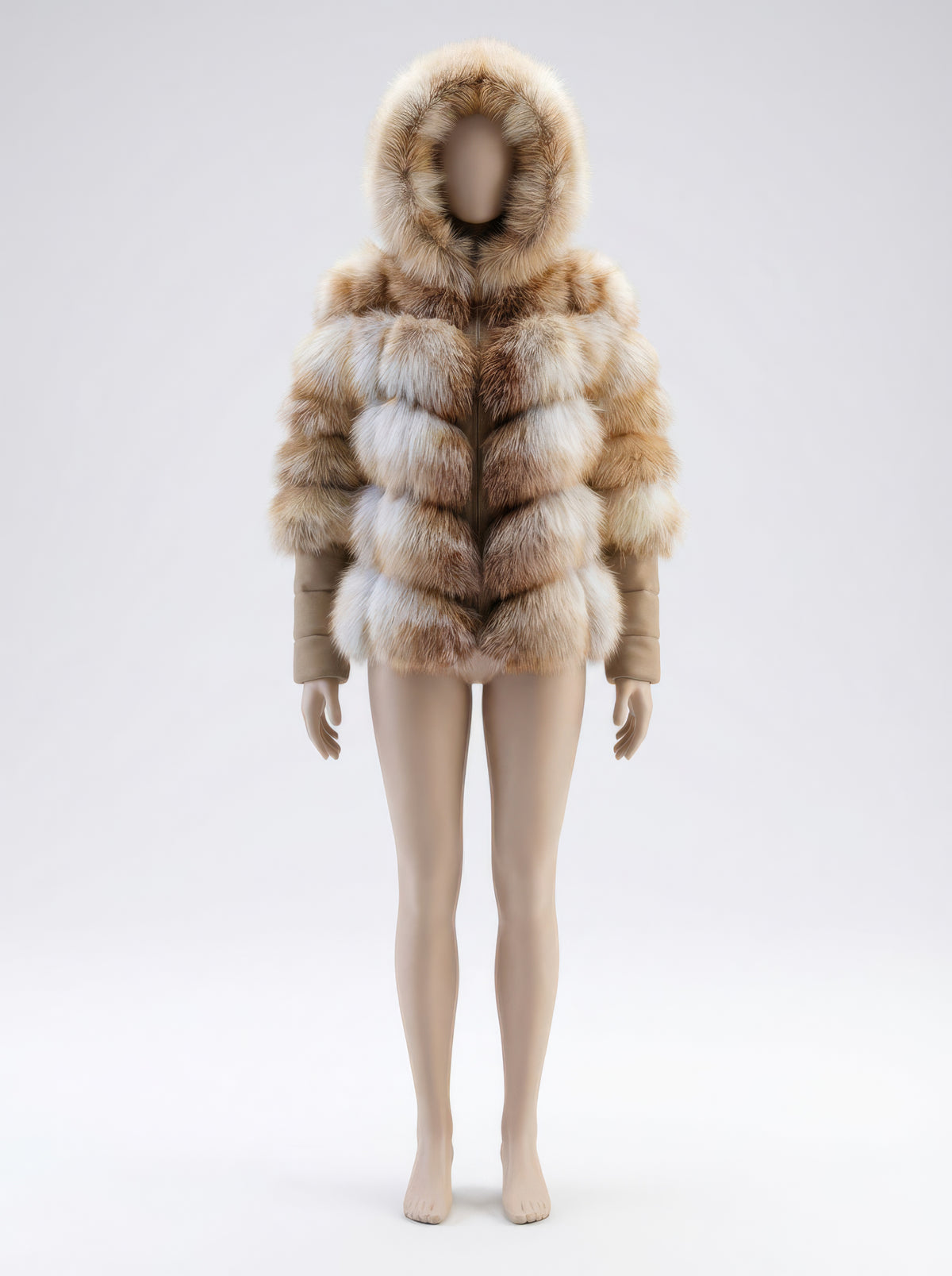 Aurora – Frosted Fox & Leather Hooded Coat