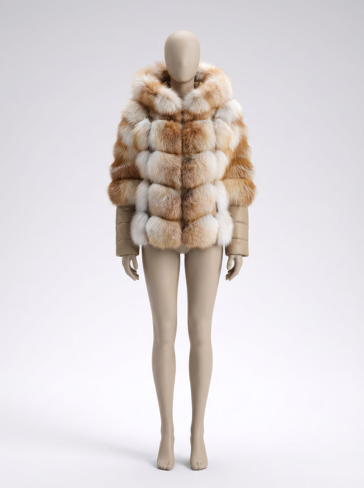 Aurora – Frosted Fox & Leather Hooded Coat