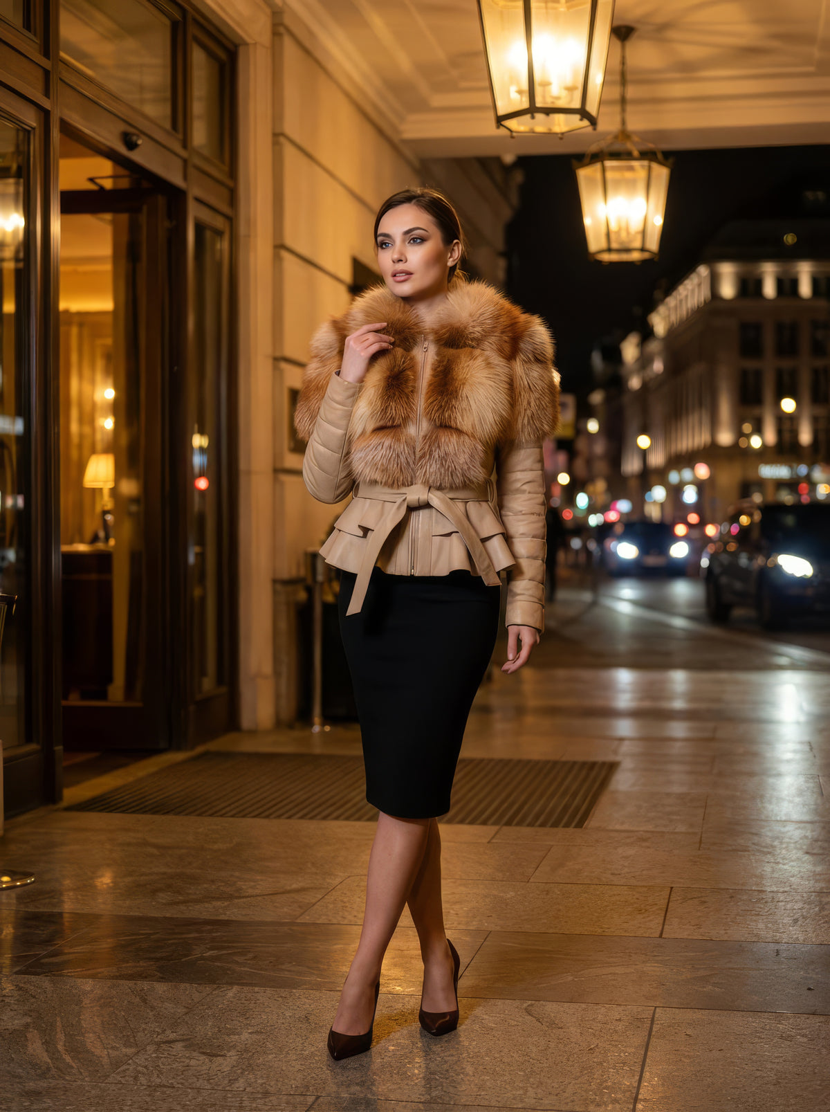 The Golden Frost – Lambskin & Fox Peplum Jacket
