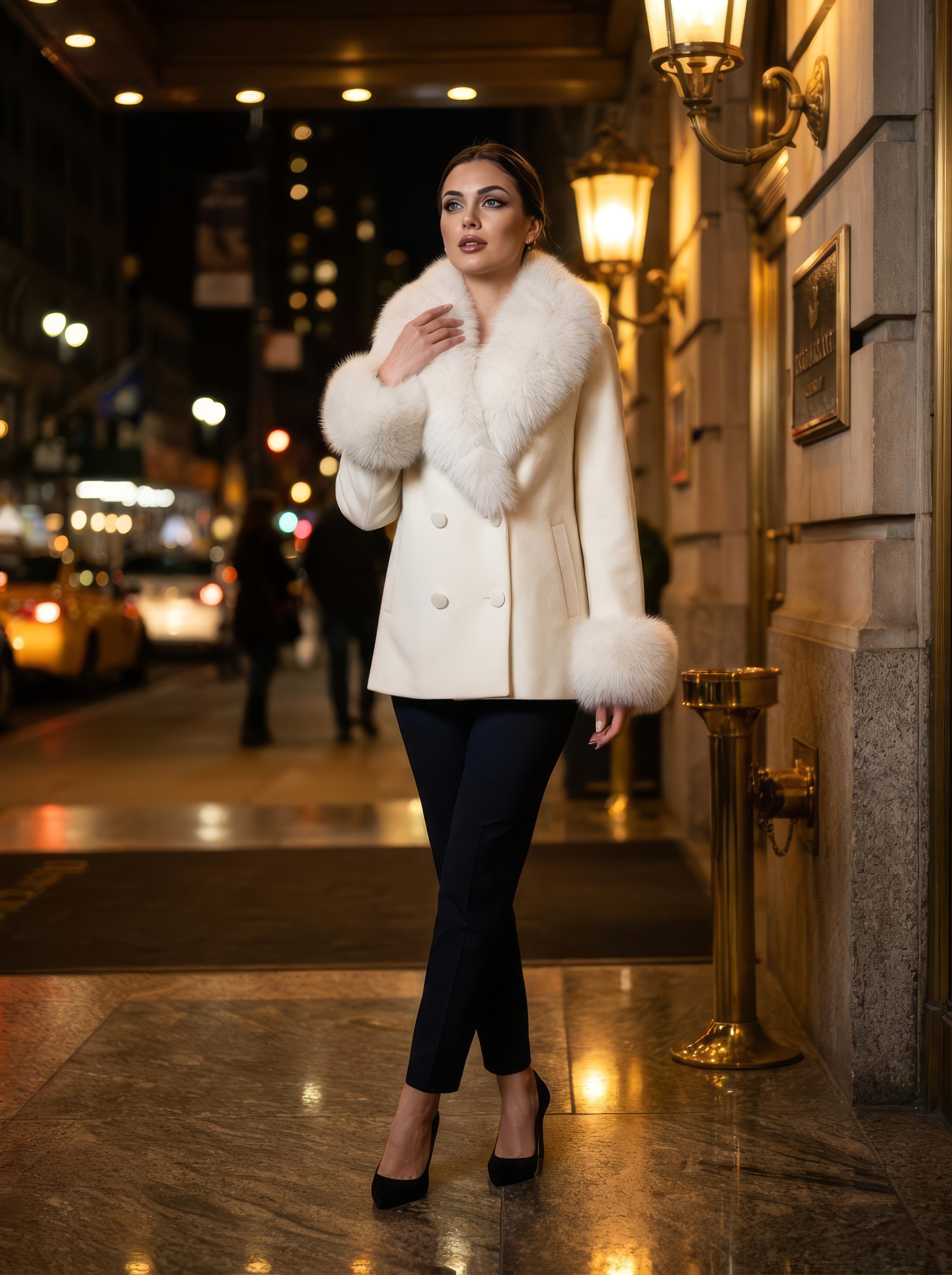 The Duchess – White Cashmere & Arctic Fox Pea Coat