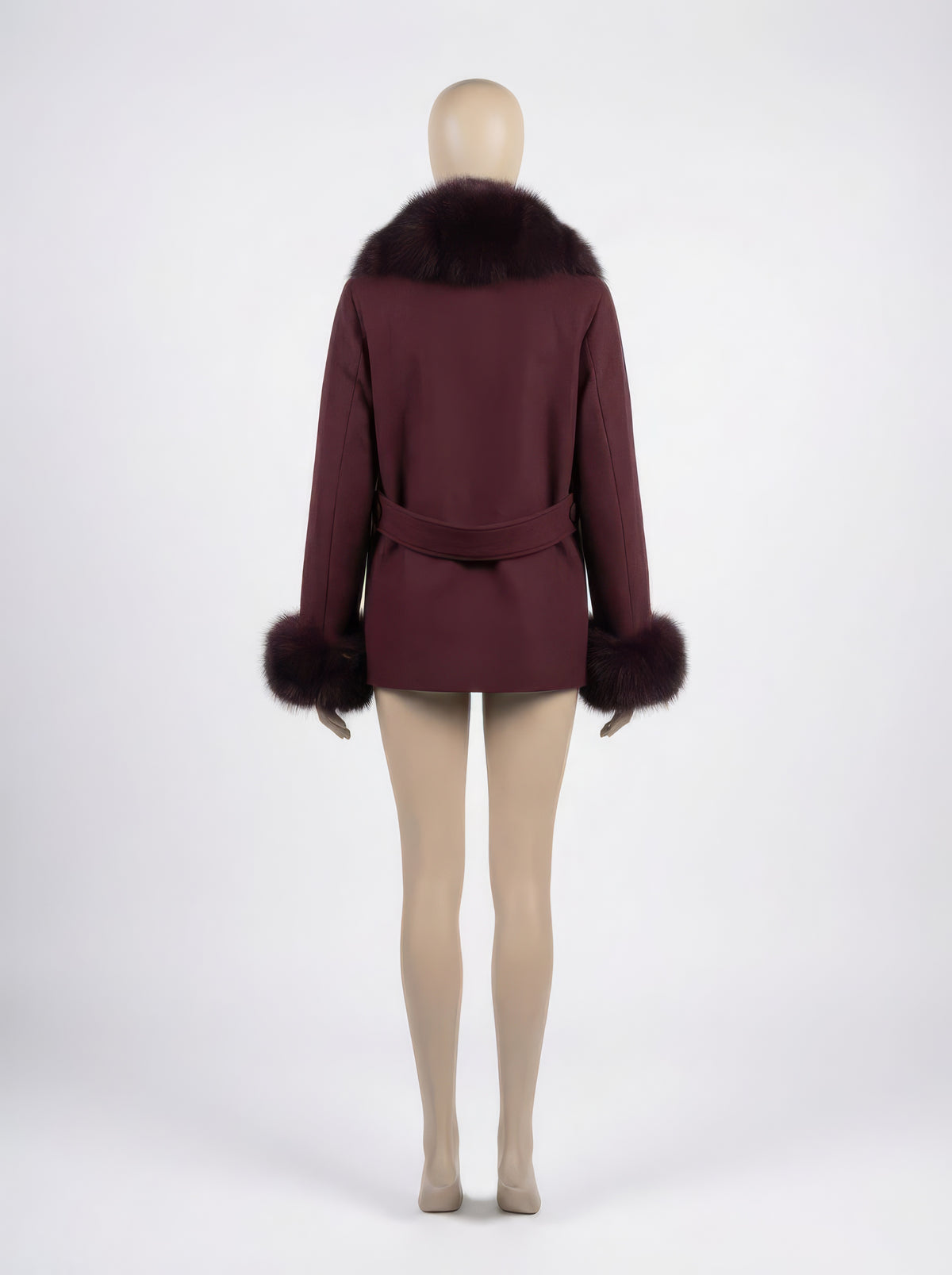 The Marquise – Burgundy Blue Fox & Cashmere Pea Coat