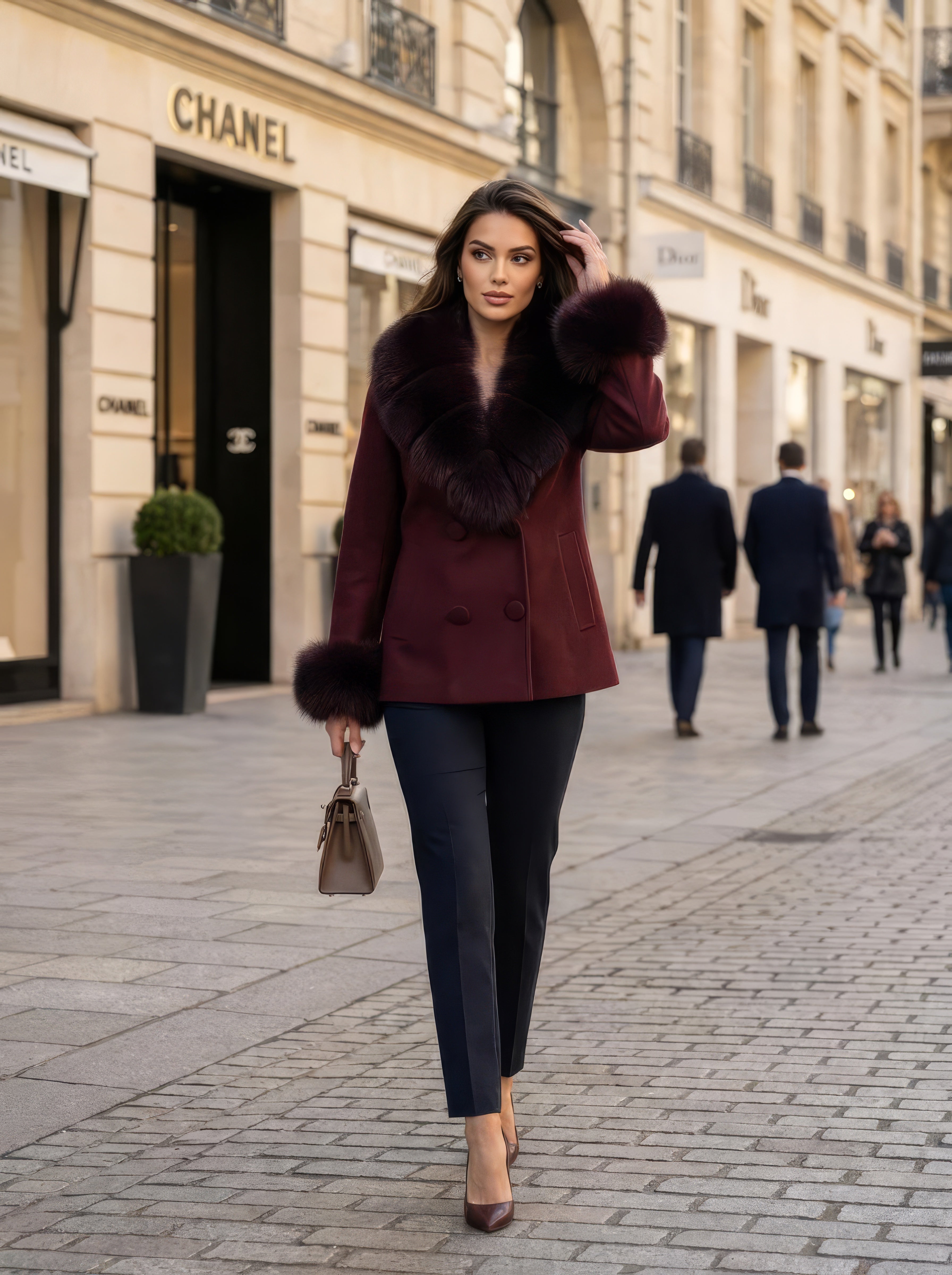 Burgundy Blue Fox – Cashmere Blend Pea Coat