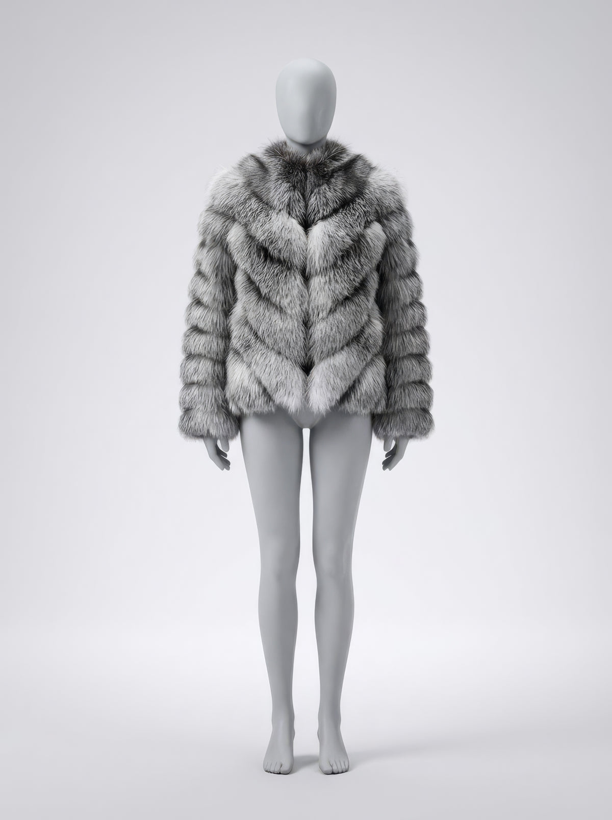 L’Artique – Silver Fox Chevron Full Volume Fur Jacket