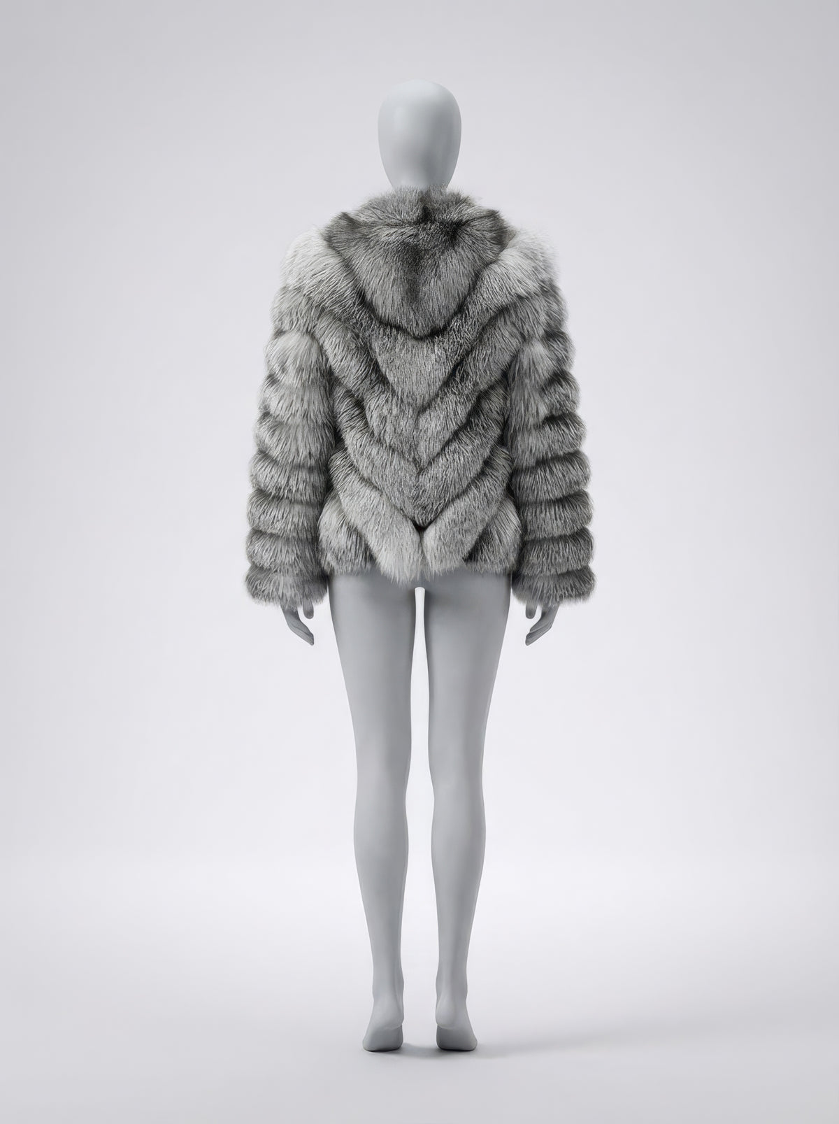 L’Artique – Silver Fox Chevron Full Volume Fur Jacket
